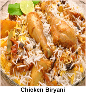 Long grated rice flavored with exotic spices, layered with chicken in a thick gravy